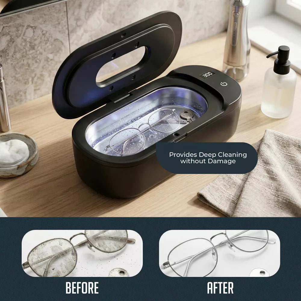 Portable Ultrasonic Jewelry Cleaner, 48KHz Deep Cleaning Machine for Jewelry, Eyeglasses, Watches & More, Lightweight Stainless Steel Jewelry Cleaner