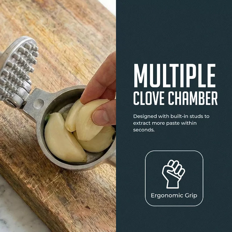 Garlic Press Set, Garlic Mincer with Silicone Peeler and Cleaning Brush, Easy Squeeze Ergonomic Handle, Rust Proof & Dishwasher Safe Garlic Crusher