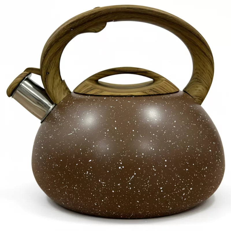 Stainless Steel Whistling Tea Kettle, 2.4qt Fast Boil Tea Pot with Heat Resistant Handle, Tapered Marble Finish, Durable Stovetop & Gas Tea Kettles