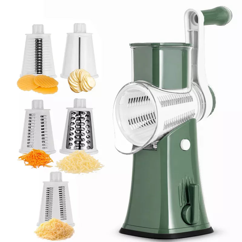 Rotary Cheese Grater with Handle, Manual Cheese Shredder Strong Suction Base. Kitchen Mandoline Vegetable Slicer. Grater for Fruit, Vegetables, Nuts