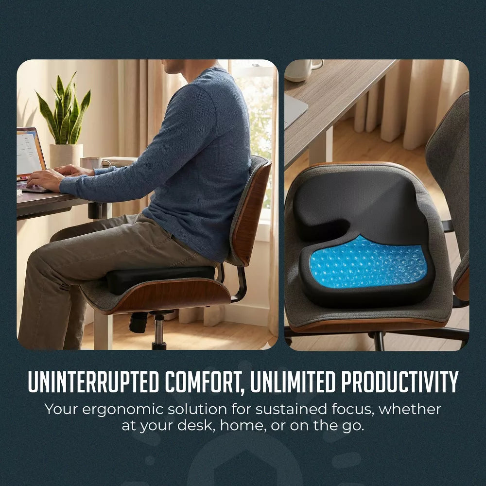 Gel Memory Foam Seat Cushion, Cooling Gel Comfort, Chair Cushions for Back & Sciatica Pain Relief, Tailbone Coccyx Support, Office & Car Seat Cushion