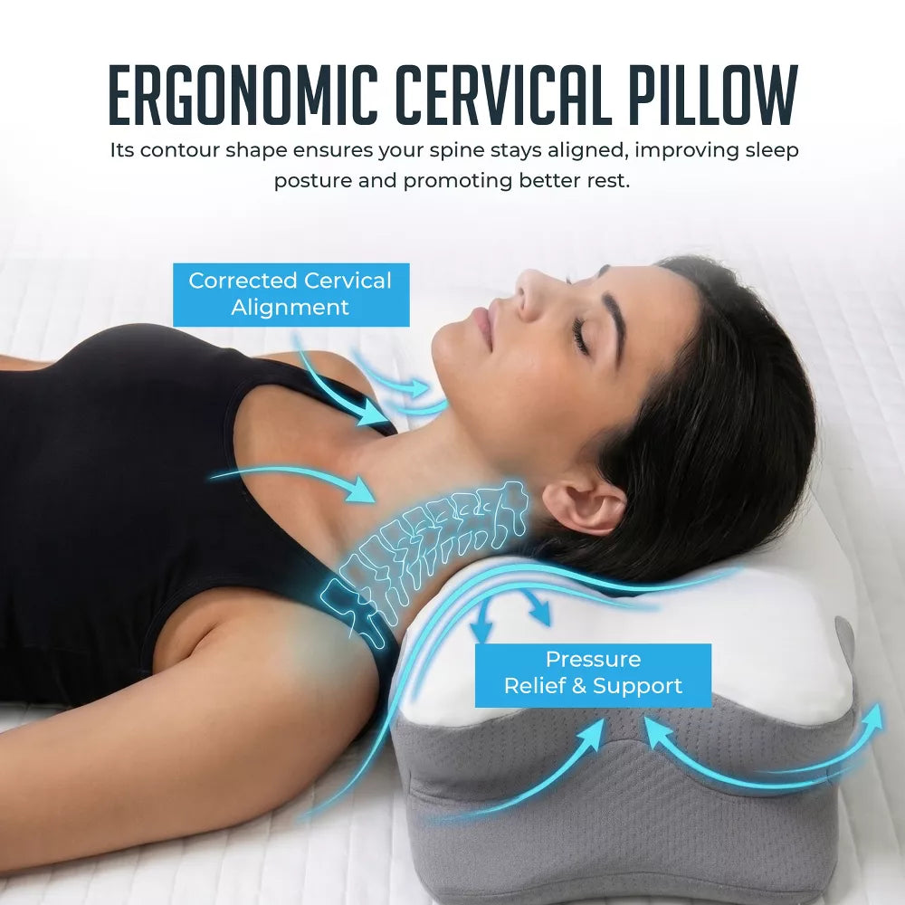 Cervical Memory Foam Pillow, Orthopedic Contour Neck and Shoulder Support Pillow with Removable Breathable Cover for Side, Back and Stomach Sleepers