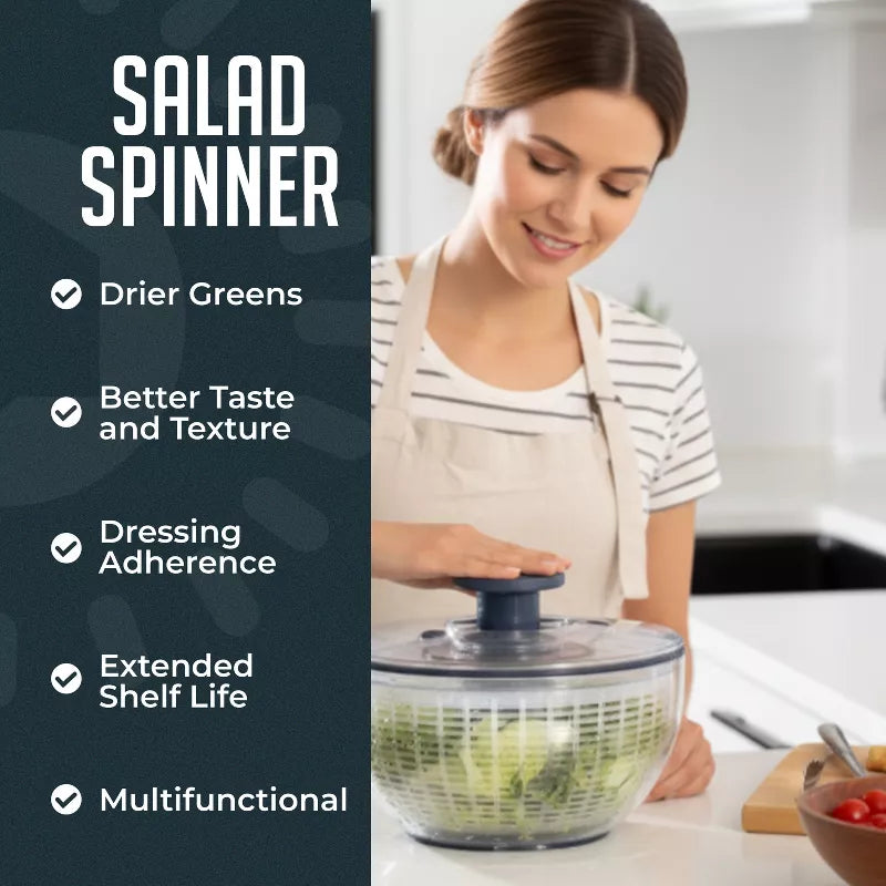 Luminuxe Salad Spinner Lettuce Spinner Vegetable Cleaner and Dryer, One-Handed Use, Built-in Draining System for Fresh, Crisp Clean Salad - 5.3 Quarts