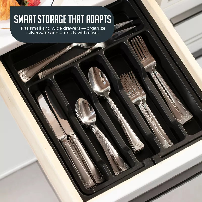 Expandable Silverware and Utensil Drawer Organizer with 8 Compartments - Space-Saving Silverware Kitchen Storage Solution, Expandable Drawer Organizer