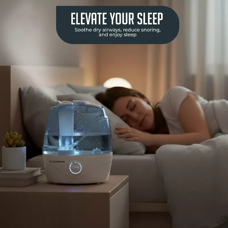 Cool Mist Humidifiers for Bedroom- 2.2L Quiet Ultrasonic, 360° Rotating Nozzle, Adjustable Mist, Auto Shut-Off, Filter-Free for Large Rooms