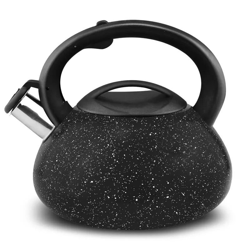 Stainless Steel Whistling Tea Kettle, 2.4qt Fast Boil Tea Pot with Heat Resistant Handle, Tapered Marble Finish, Durable Stovetop & Gas Tea Kettles