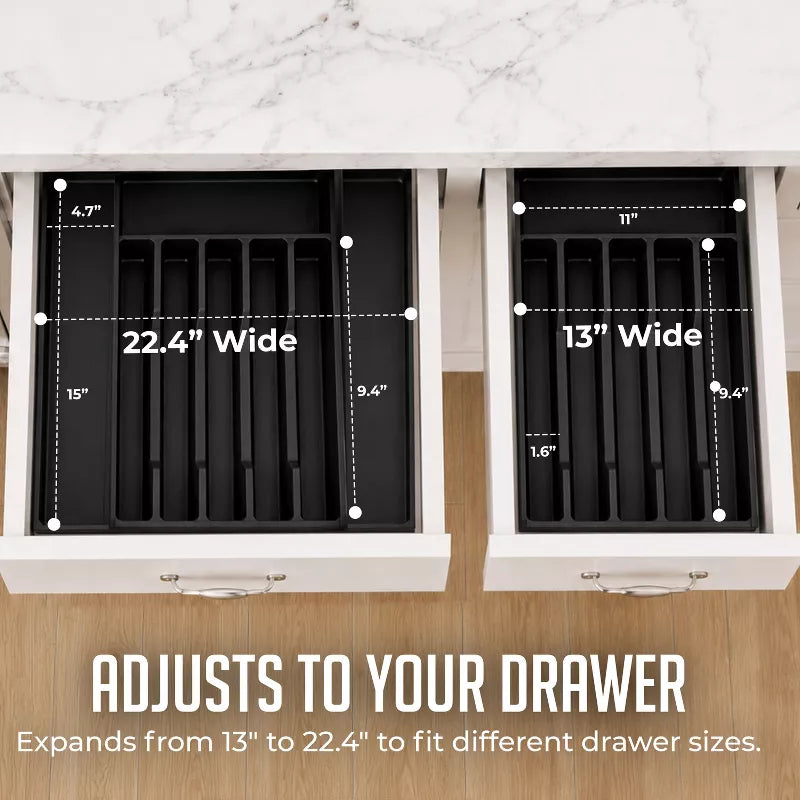 Expandable Silverware and Utensil Drawer Organizer with 8 Compartments - Space-Saving Silverware Kitchen Storage Solution, Expandable Drawer Organizer