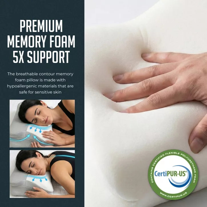 Cervical Memory Foam Pillow 2-Pack, Contour Pillow for Neck & Shoulder Relief w/ Removable Breathable Pillowcase for Side, Back and Stomach Sleepers