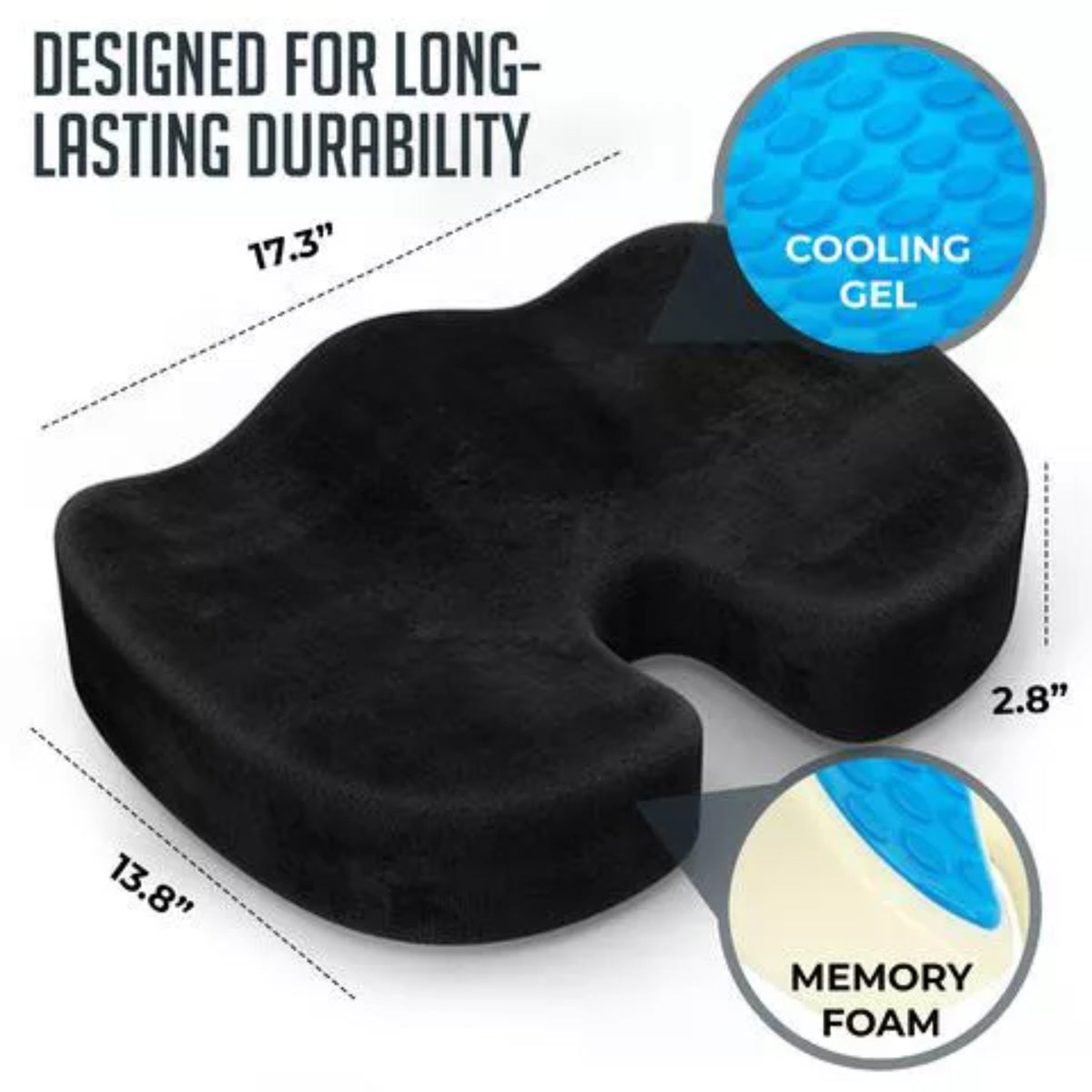 Gel Memory Foam Seat Cushion, Cooling Gel U Shaped Tailbone Coccyx Office & Car Seat Cushion, Orthopedic Chair Cushions for Sciatica Pain Relief