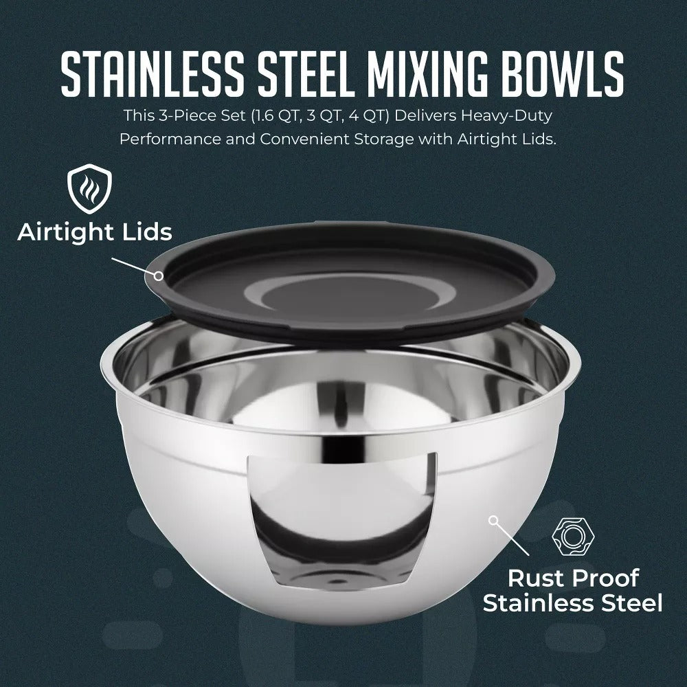 Mixing Bowls & Salad Spinner Set, Stainless Steel Mixing Bowls with Lids, 5.3qt Vegetable Spinner with Built-in Draining System, Durable Meal Prep Set