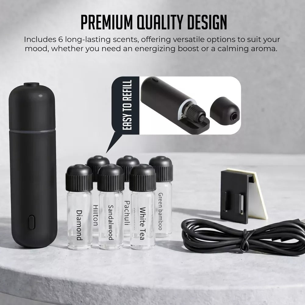 Car Air Freshener Diffuser Waterless Aromatherapy Essential Oil Diffuser, 6 Prefill Scents Included, Car Fragrance Diffuser
